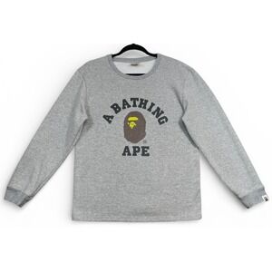 A Bathing Ape Bape College Crewneck Sweatshirt Gray Medium